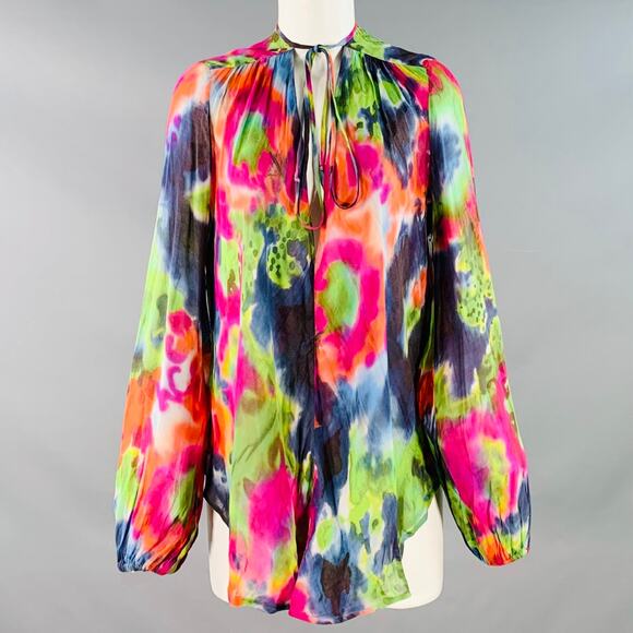 Plein Sud Tops - PLEIN SUD Size 6 Multi Color Silk Tie Dye V-Neck Peasant Blouse Casual Top